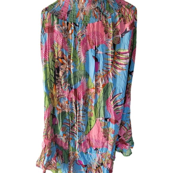 Rachel Roy Multicolor Floral Maxi Skirt Smocked Waist Hi Low Tropical Sz XS - Picture 3 of 10